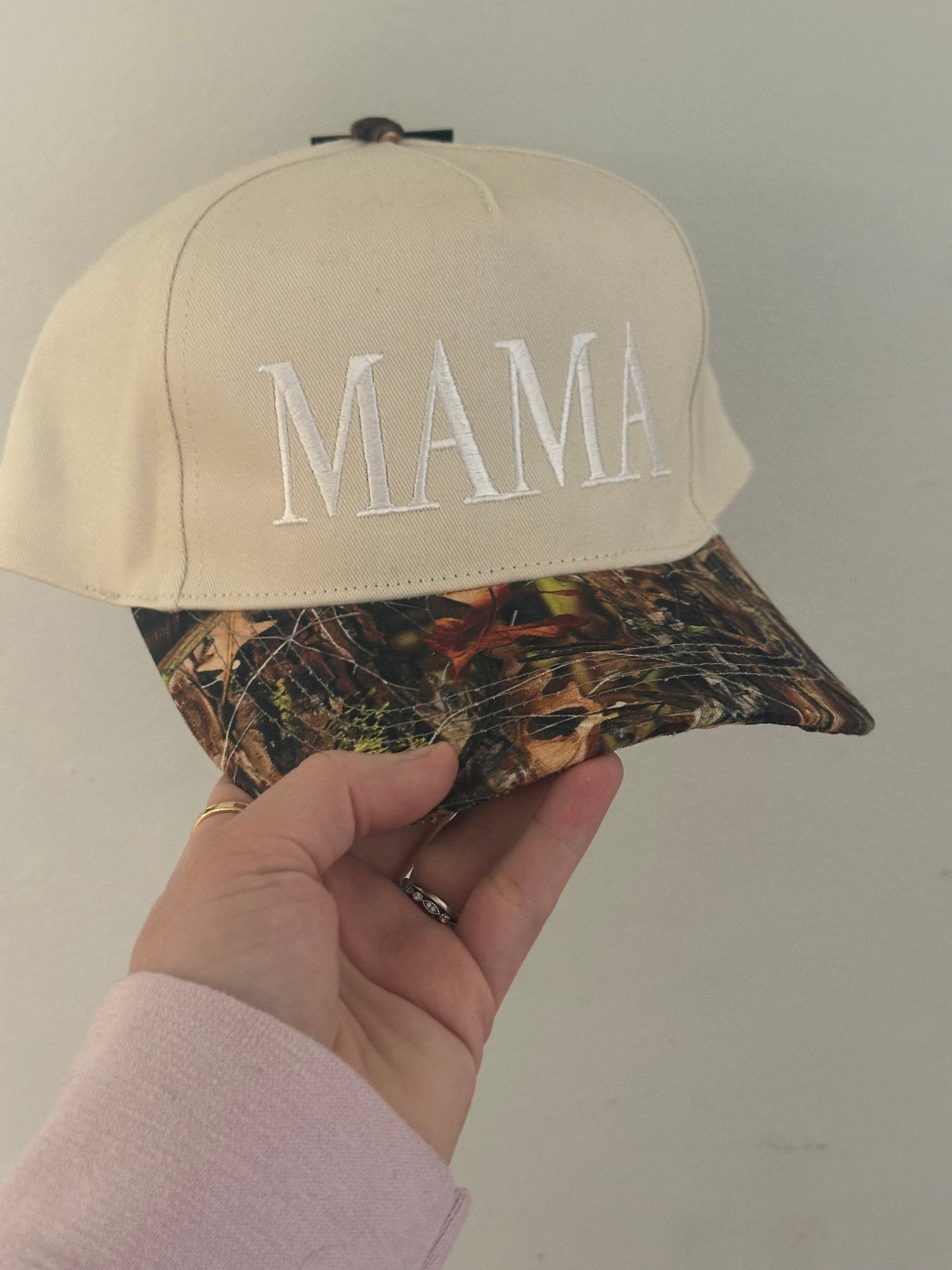 Mama - Embroidered Hat - White and Camouflage