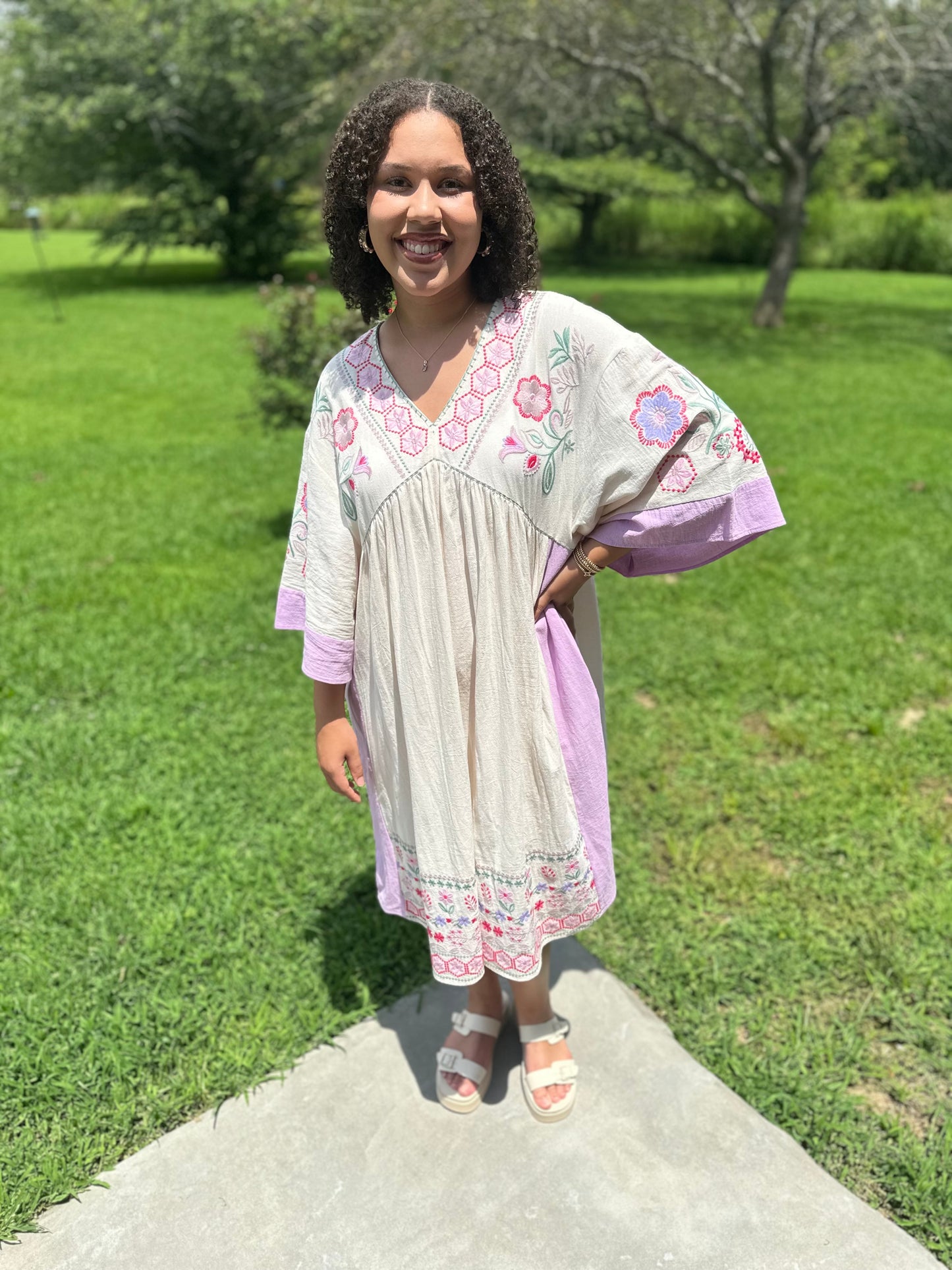 Ivory and Purple Embroidered Easel Dress