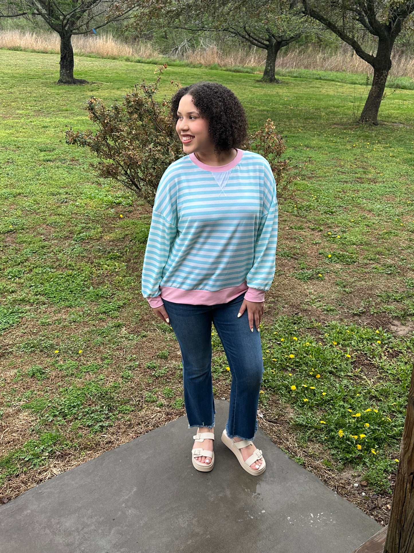 Crew Loose Fit French Terry Pullover Top