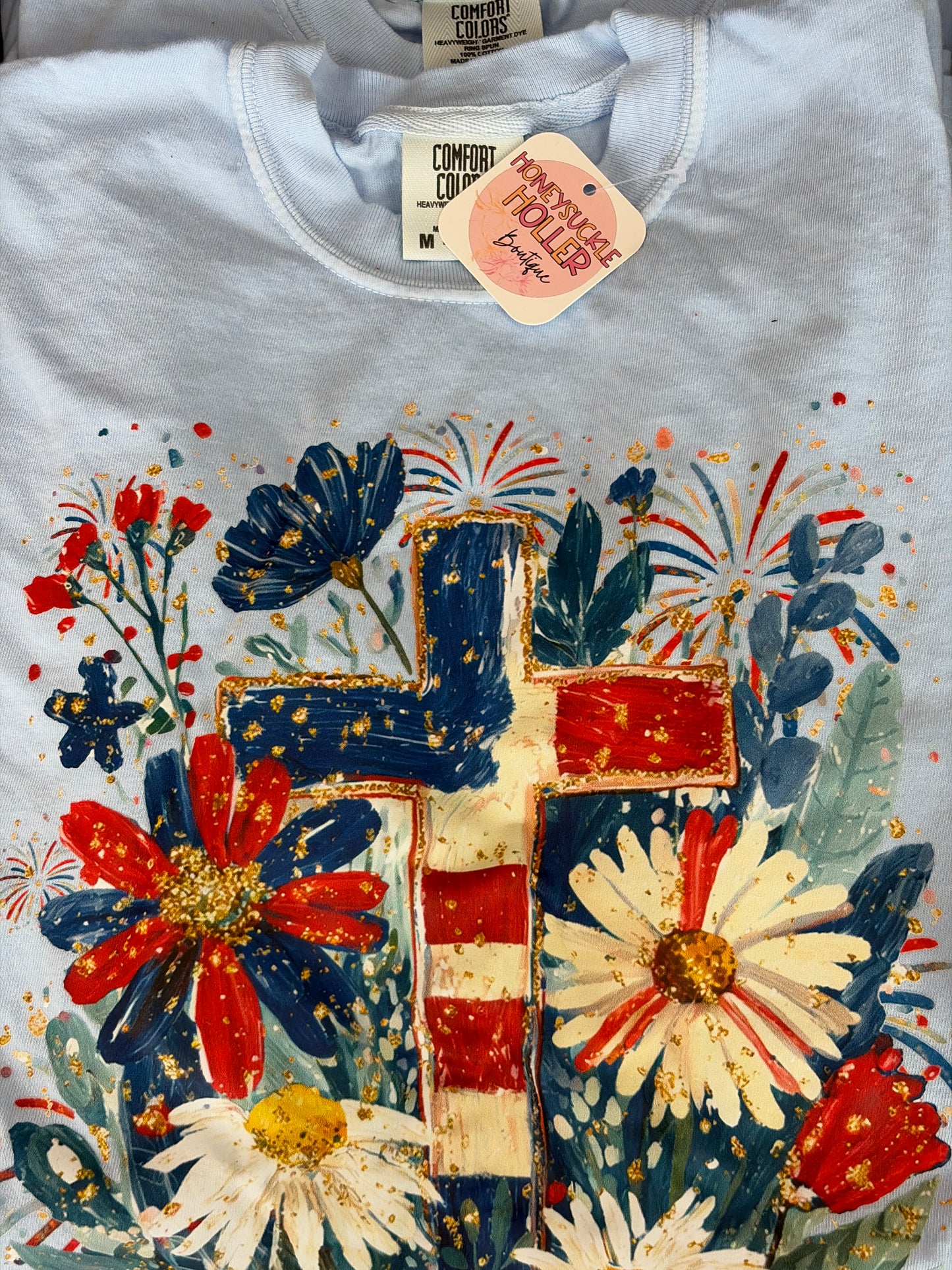 Cross & Flowers - Red, White, and Blue - CC TEE