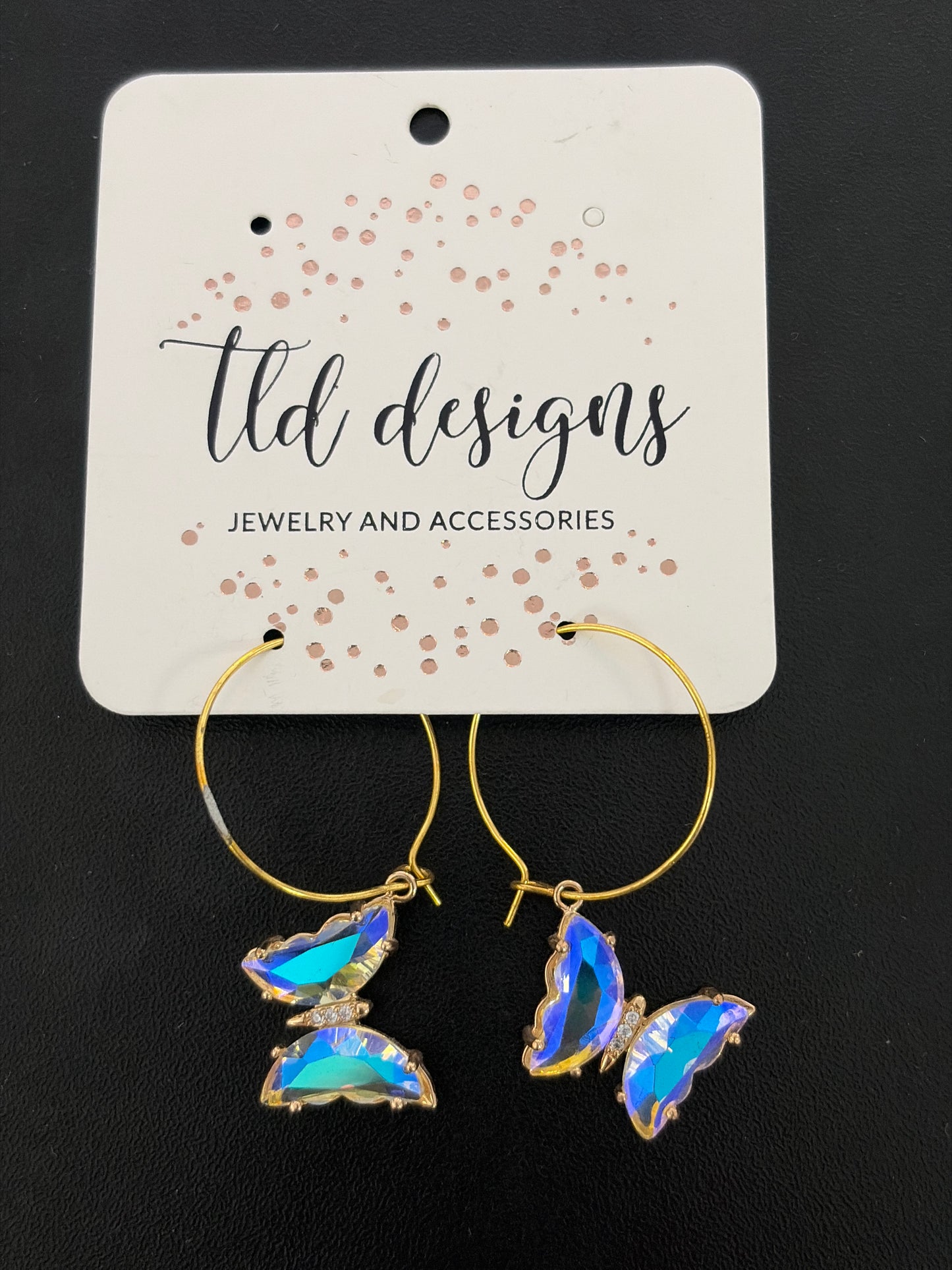 Iridescent Butterfly Charm Hoop Earrings 