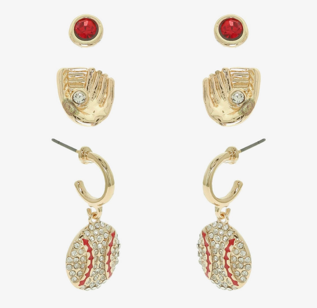 Sports Rhinestone Epoxy 3-in-1 Baseball Set Earrings