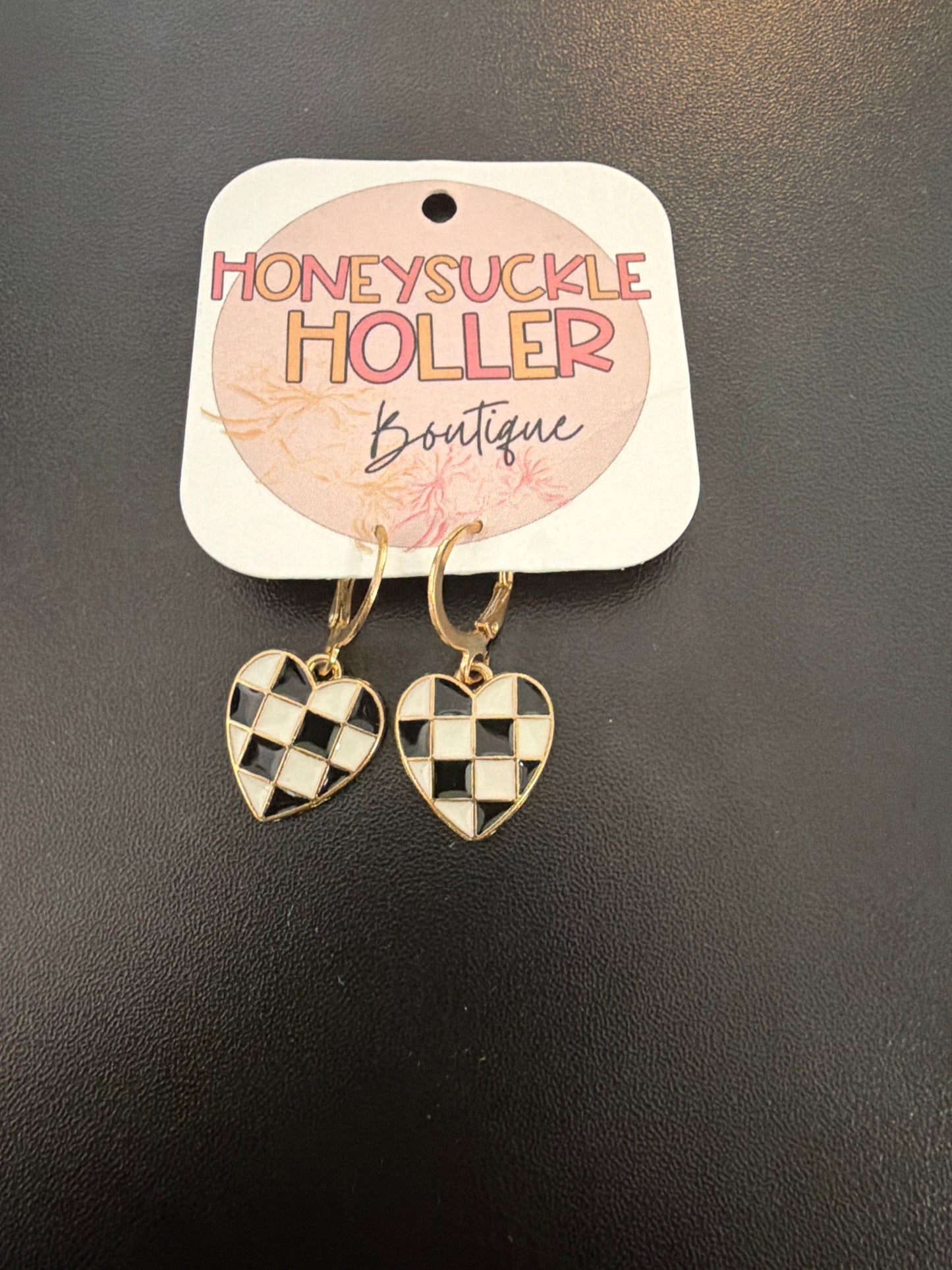 Checkered Hoop Charm Earrings