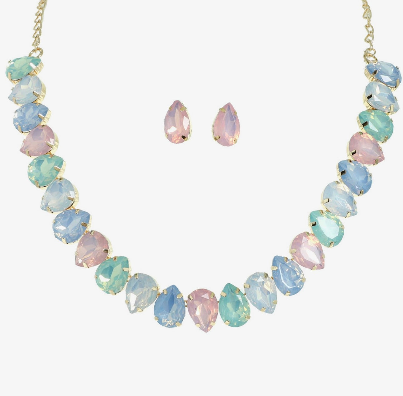 Light Multicolor - Teardrop Cut Crystal Gemstone Collar Necklace Set