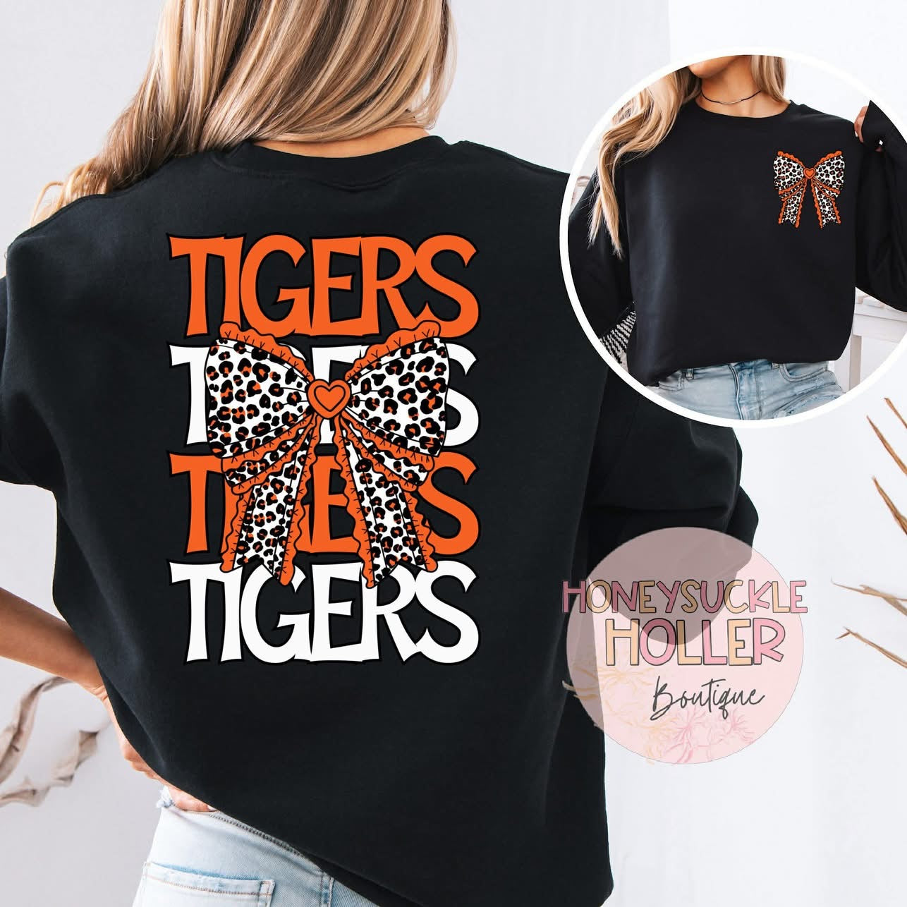 Orange and Black Leopard Stacked With Bow Front & Back Design Tigers
