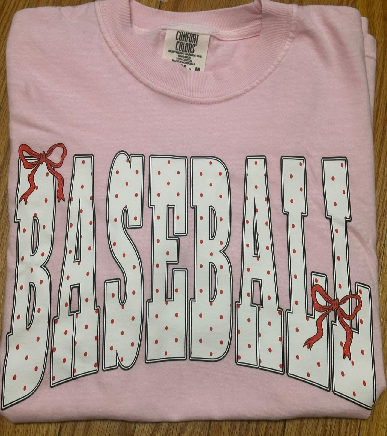 Baseball with Red Polka Dots - Light Pink CC Tee