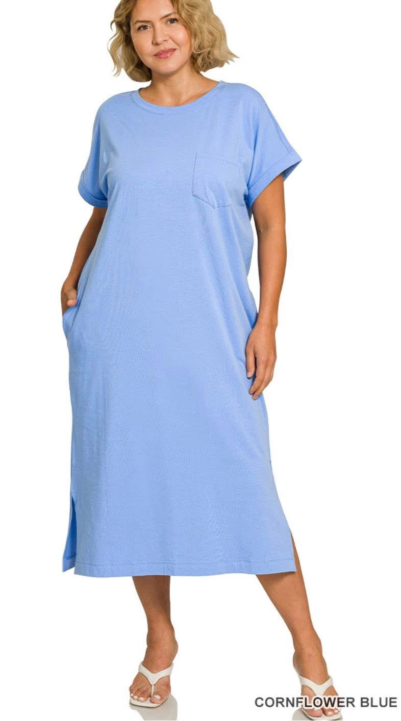 PLUS ROUND NECK SHORT SLEEVE MIDI DRESS