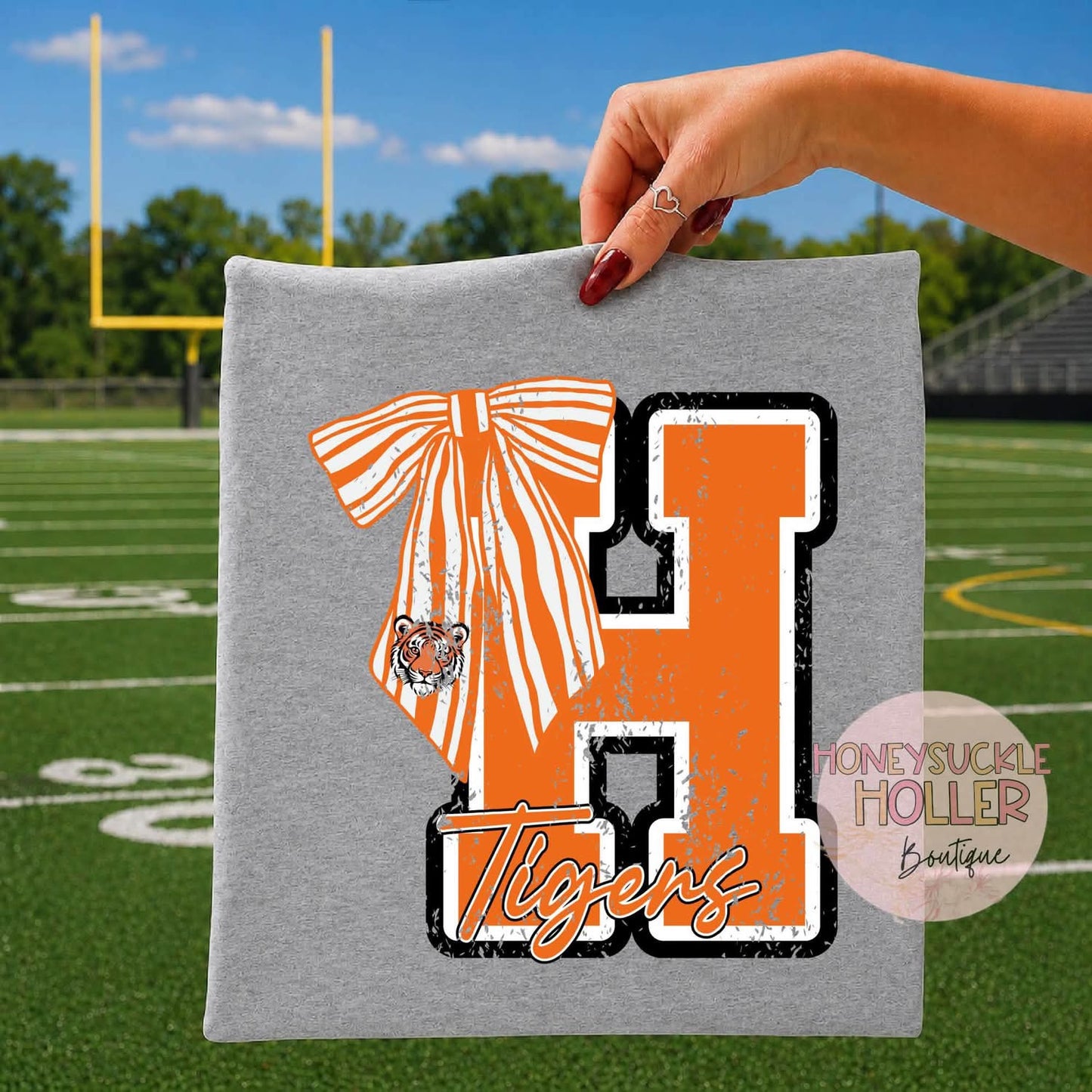 Distressed Varsity Letter With Bow - H - Tigers