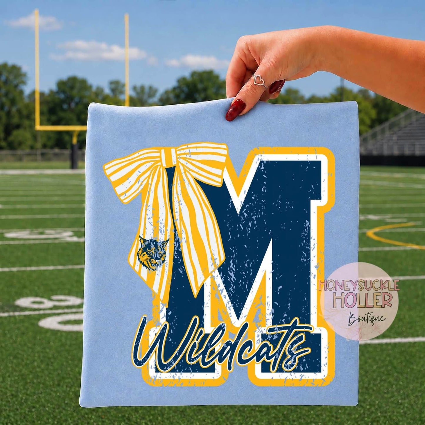 Distressed Varsity Letter With Bow - M - Wildcats