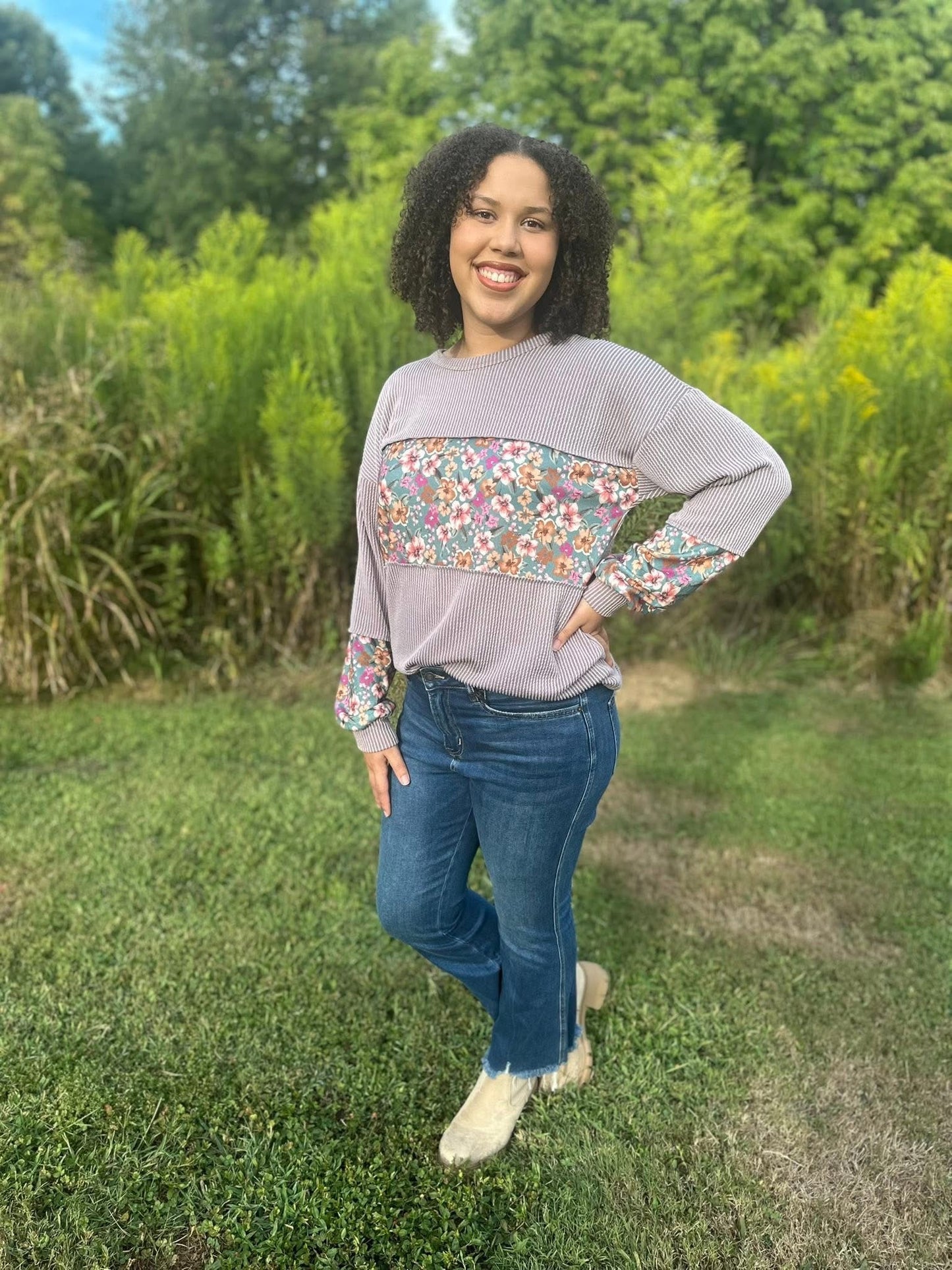 Periwinkle Blossom Colorblock Top