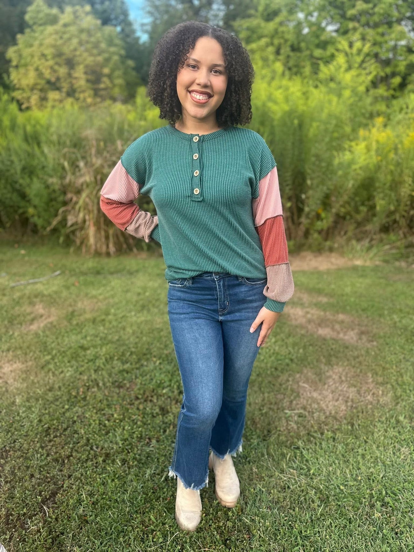 Ribbed Color Block Henley