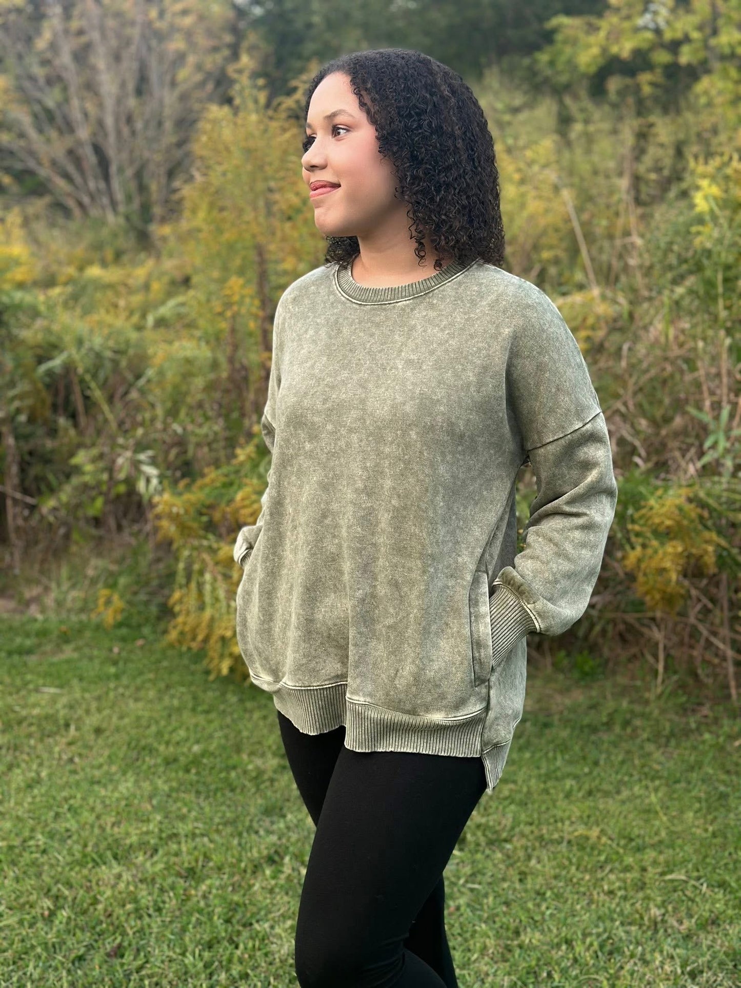 Green Mineral-Wash Sweatshirt
