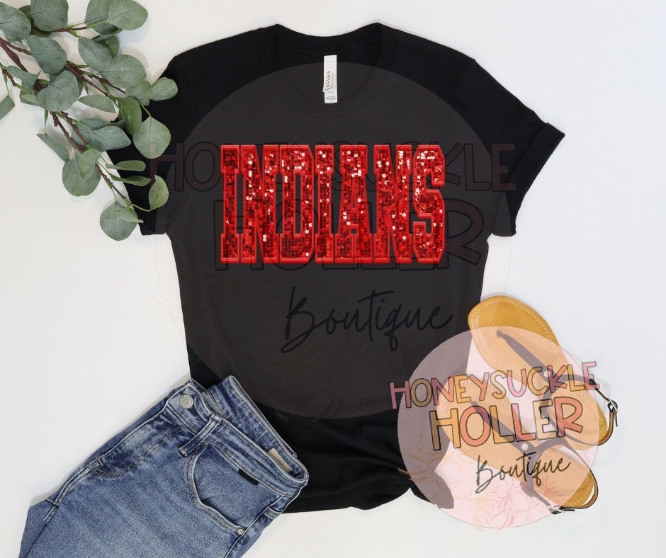 Faux Sequins Embroidered Red Indians