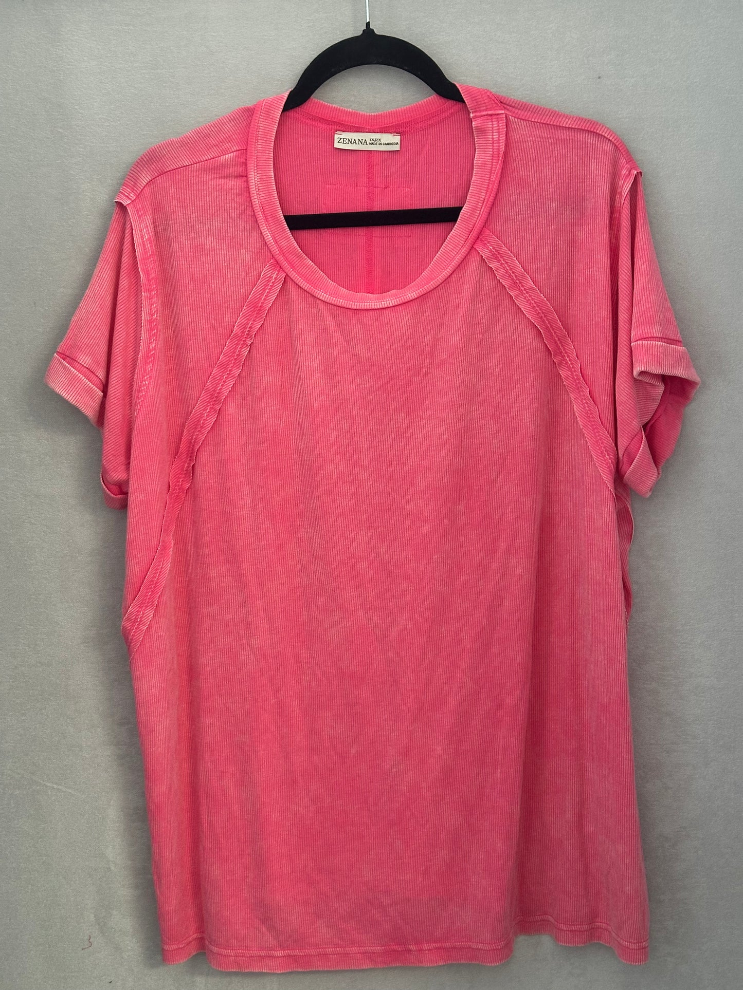 Plus- Zenana Ribbed Tee-Pink
