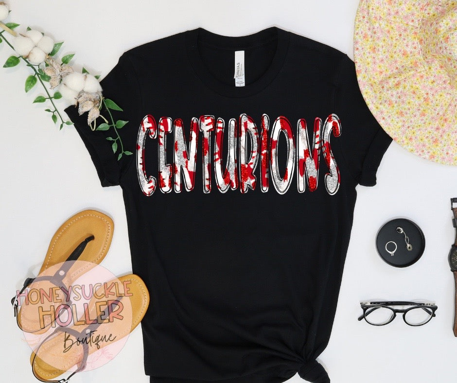 Faux Glitter Red and White Baseball Stitches Centurions