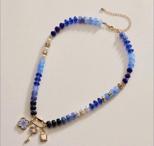 Layered Glass Bead Necklace Blue