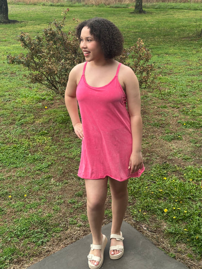 Crinkle Washed Mini Dress w/ Built-in Romper Liner