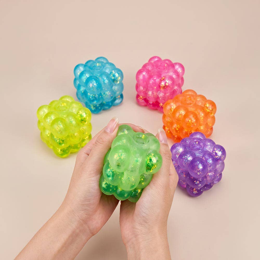 12PCS - Glitter Bubble Cube Squeeze Squishy Stress Relief Toy