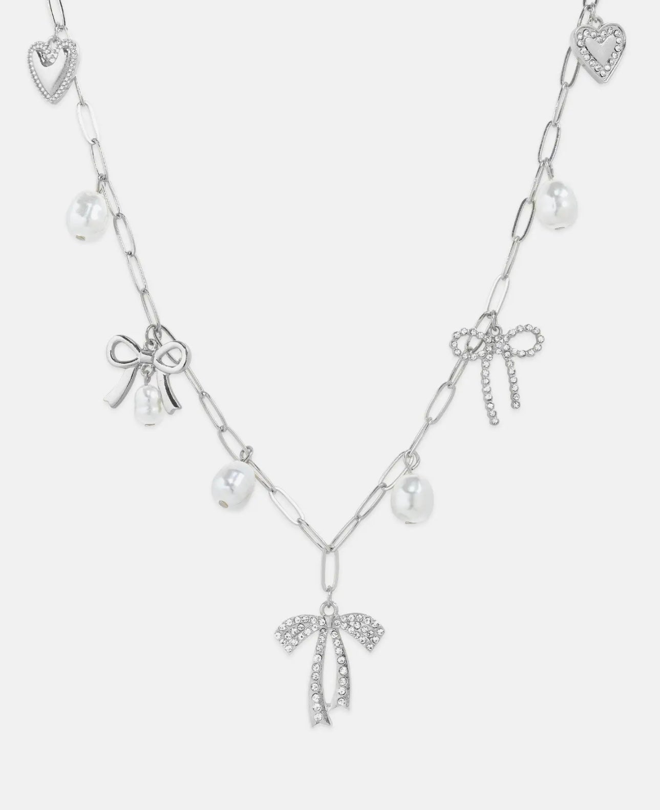 Multi Pearl Bow Charm Necklace