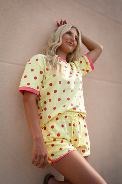 Classic Polka Dot Relaxed Lounge Set - Yellow/Pink