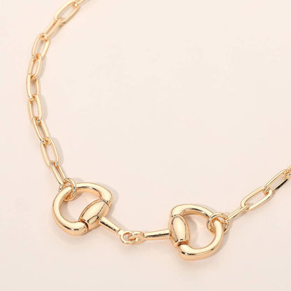 Horsebit Link Accent Paperclip Chain Necklace: Rhodium