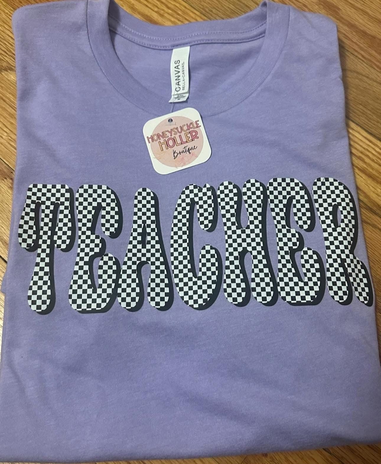 Teacher in Black/White checkered- Lavender Bella Tee