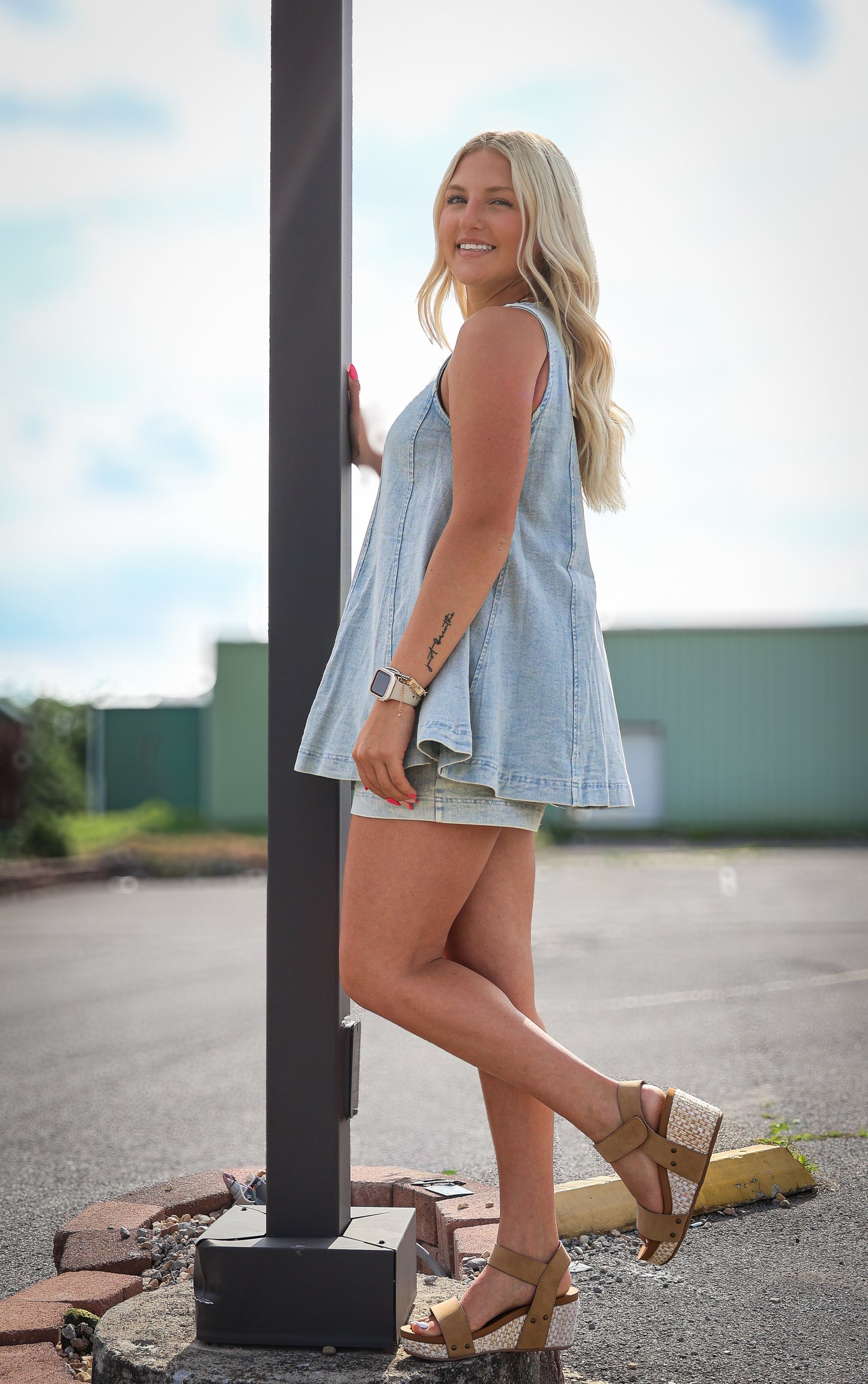 Denim Top & Shorts Set