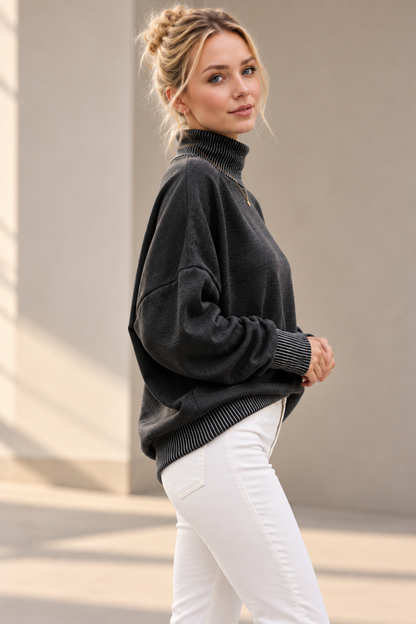 MOCK NECK FLEECE SWEATSHIRT WITH WAVE RIB DETAILS: ROYAL BLUE / 3-3;S/M-L/XL