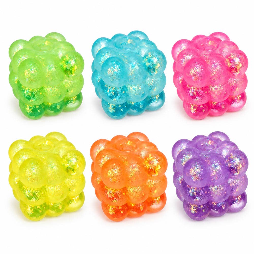 12PCS - Glitter Bubble Cube Squeeze Squishy Stress Relief Toy