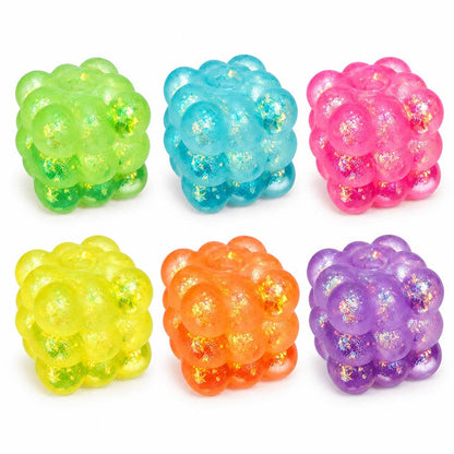 12PCS - Glitter Bubble Cube Squeeze Squishy Stress Relief Toy