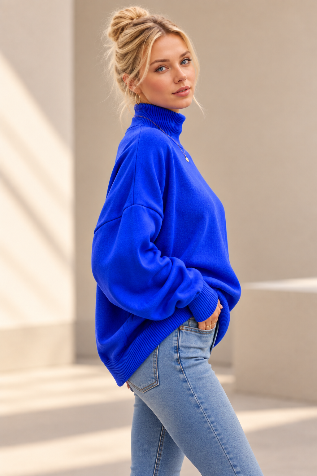 MOCK NECK FLEECE SWEATSHIRT WITH WAVE RIB DETAILS: SAGE / 3-3;S/M-L/XL