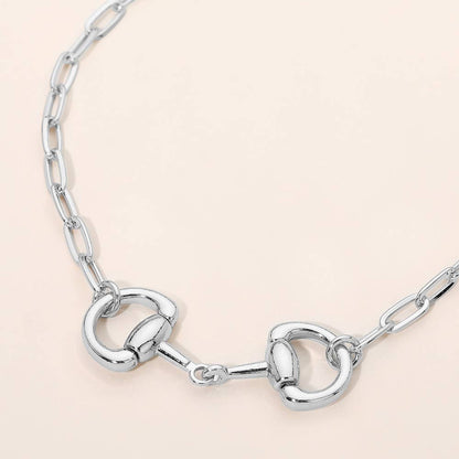Horsebit Link Accent Paperclip Chain Necklace: Rhodium
