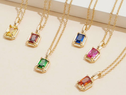 Assorted Birthstone Glass Charm Pendant Necklace