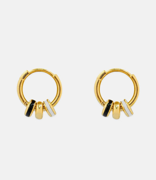 Black - Color Rondelle Ring Link Hoop Earrings