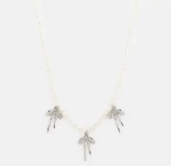 Silver - Metal Bow Station Pearl Chain Necklace