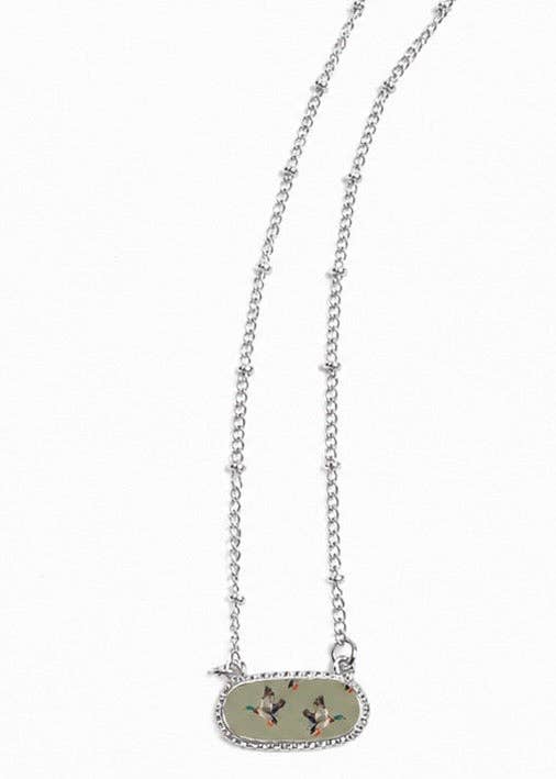 Silver Green Duck Necklace