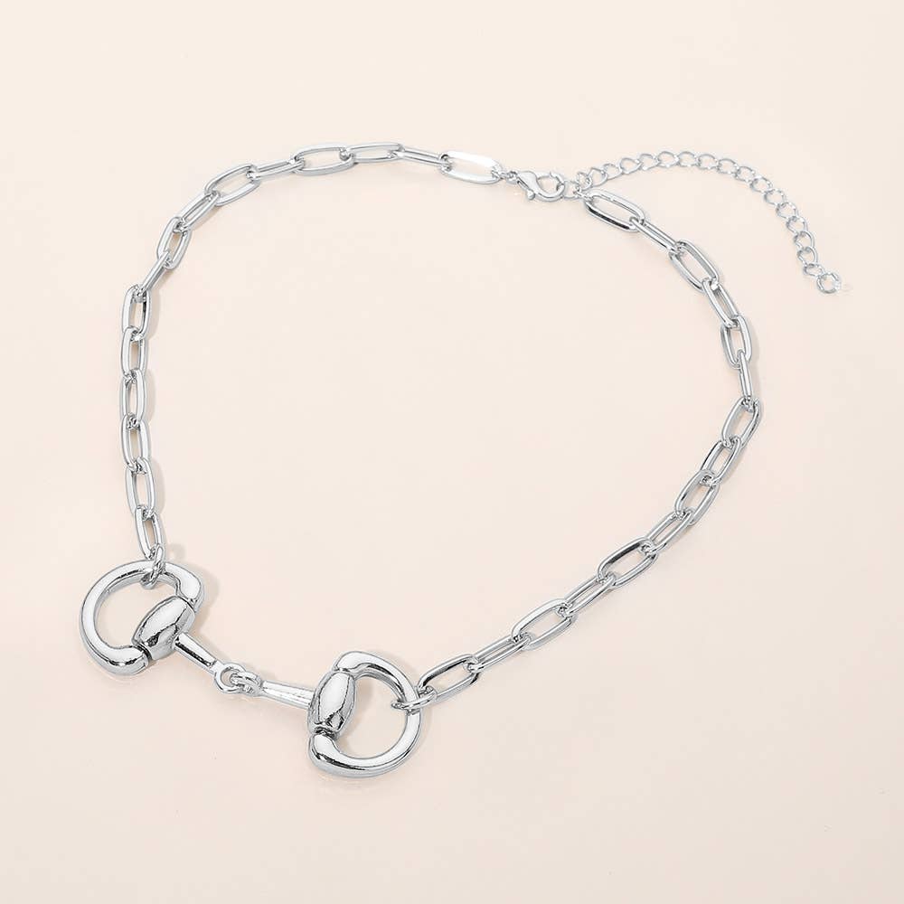 Horsebit Link Accent Paperclip Chain Necklace: Rhodium