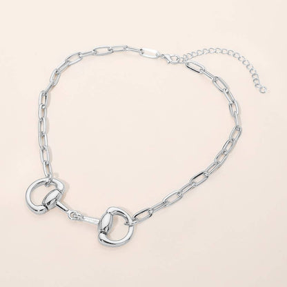 Horsebit Link Accent Paperclip Chain Necklace: Rhodium