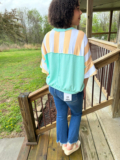 Flutter Elbow Sleeve Stripe French Terry Top
