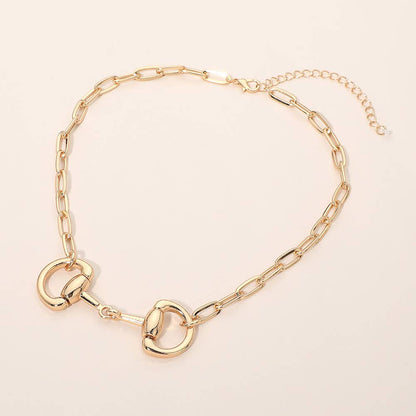Horsebit Link Accent Paperclip Chain Necklace: Rhodium
