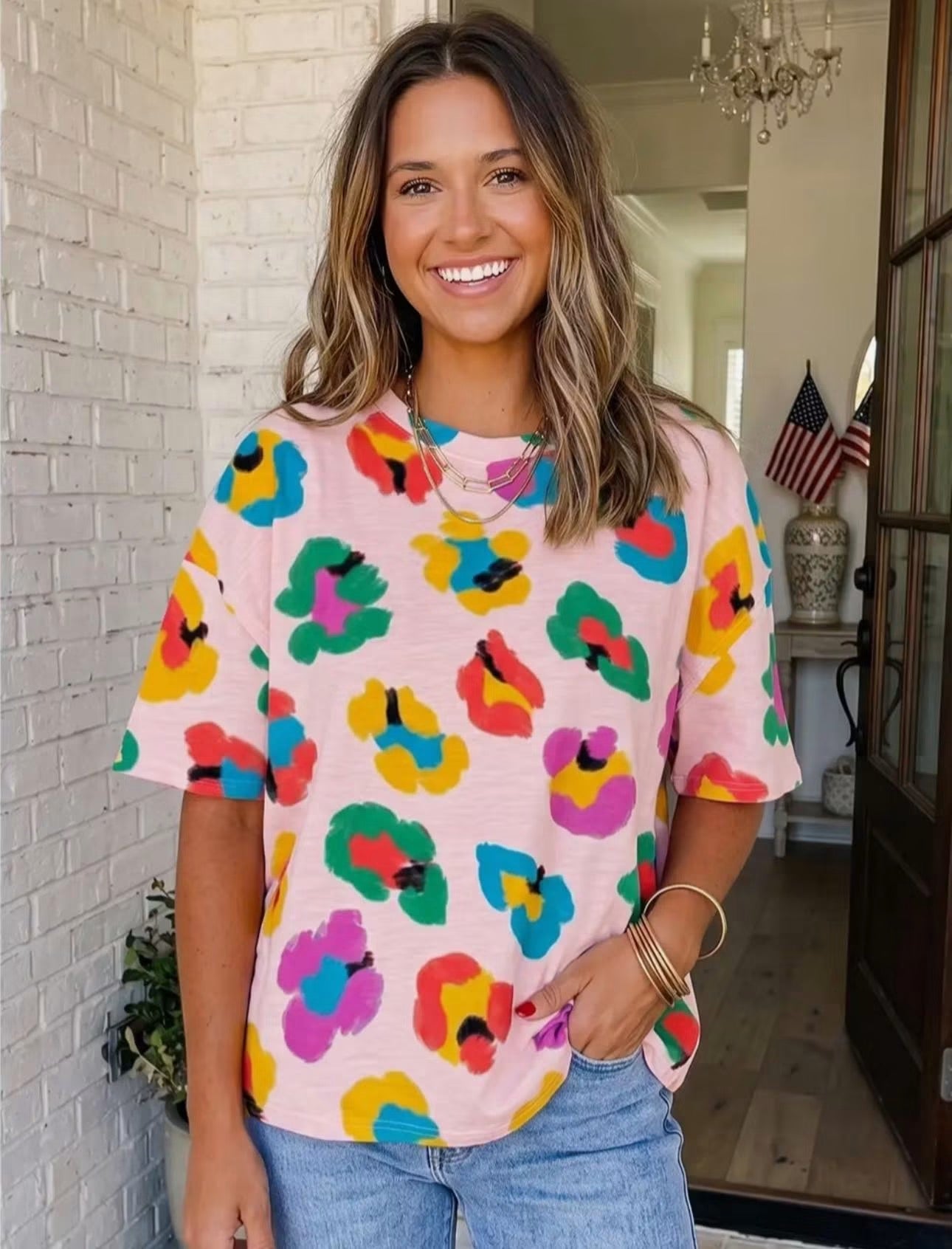 Leopard Drop Shoulder Oversize Tee