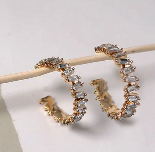 Baguette Rhinestone Hoop Earrings