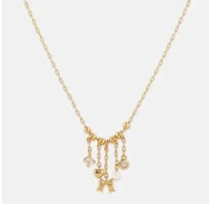Danity Bow & Heart Charm Cluster Necklace