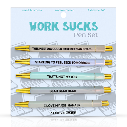 Work Sucks - Funny Pen Set - Office Humor, Gift for Coworker