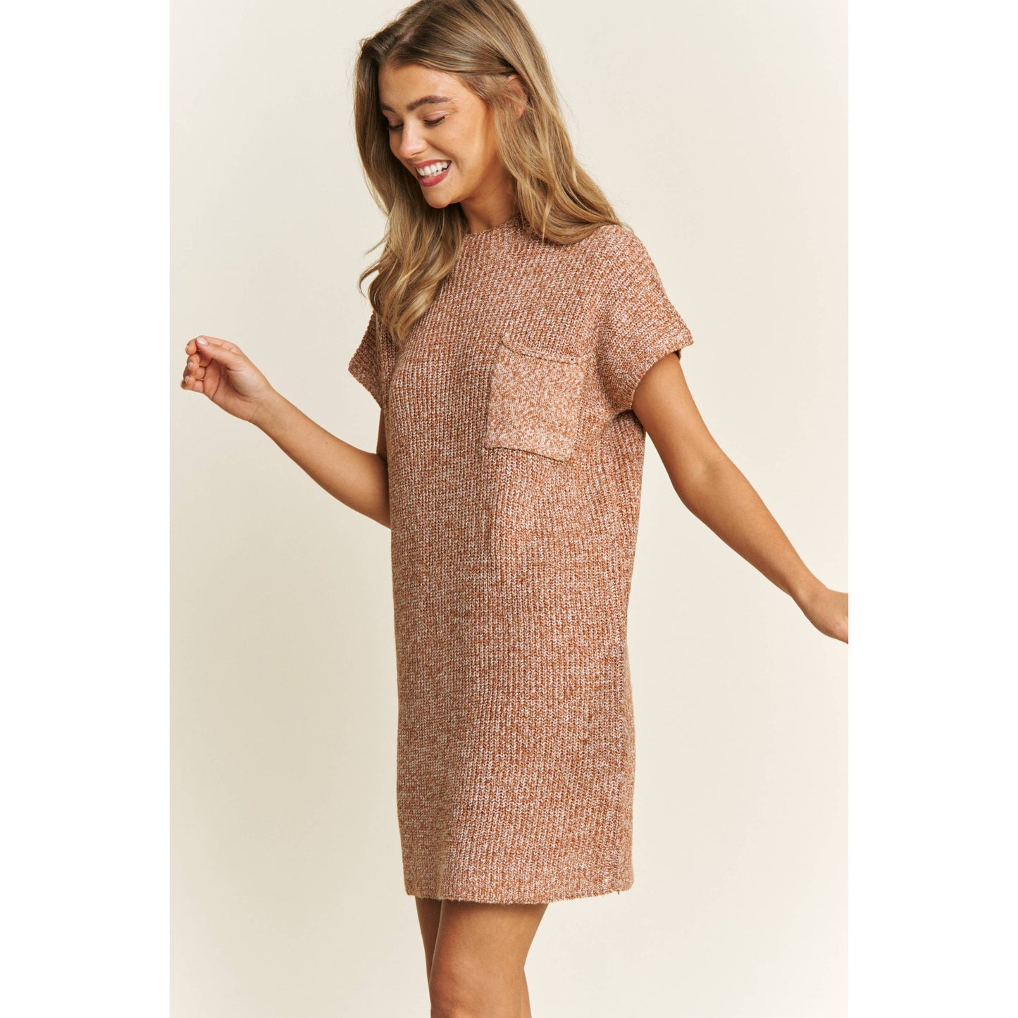 CLASSIC DROP SHOULDER SWEATER KNIT MINI DRESS: Burnt Orange