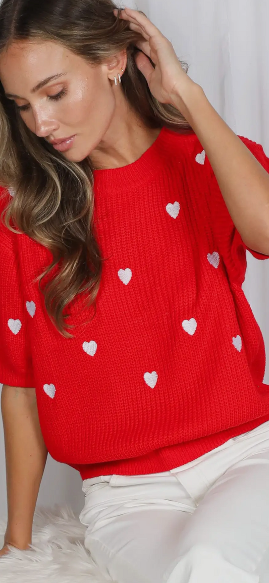 Heart Embroidery Crew Neck Casual Knitted Sweater