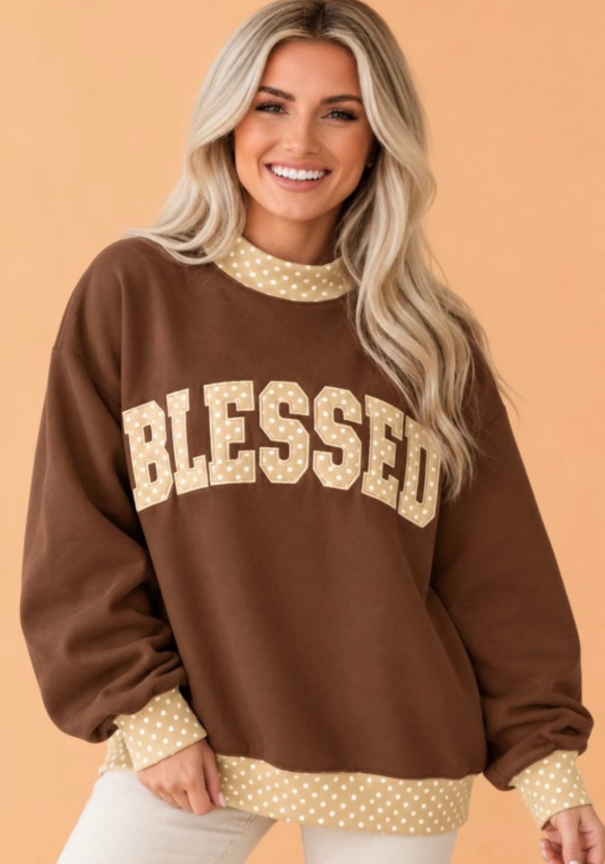 Blessed Contrast Trim Mock Neck Oversized Sweatshirt