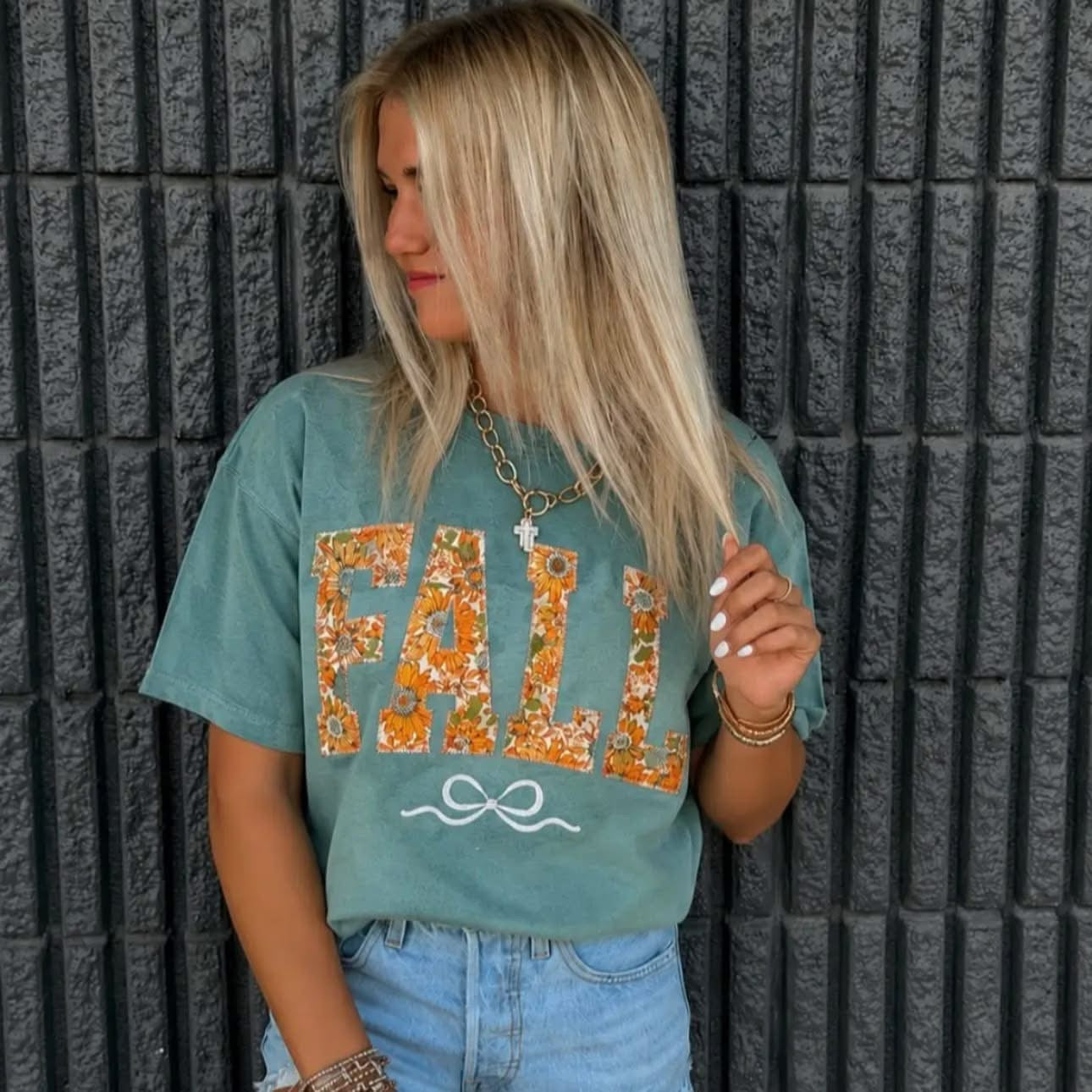 Embroidered Bow Fall Floral Comfort Color Tshirt
