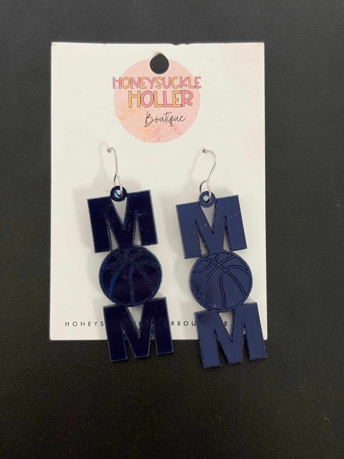 Basketball Mom Dangle Earrings - Navy