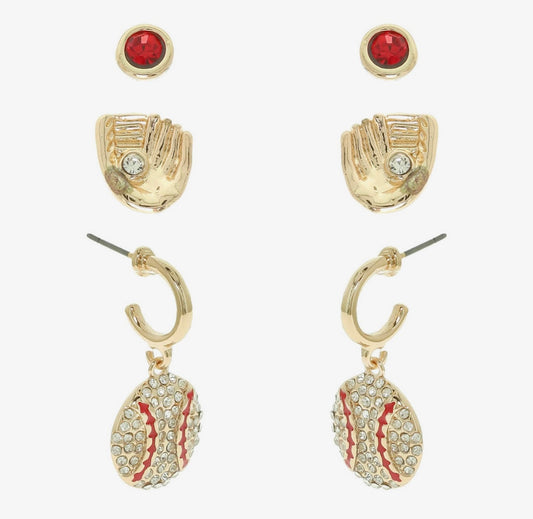 Sports Rhinestone Epoxy 3-in-1 Baseball Set Earrings